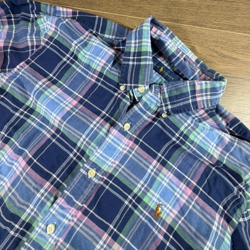 Men's Ralph Lauren Classic Plaid Oxford Button Down Blue Purple XL 100% Cotton